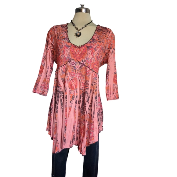 One World Boho Maternity Ethnic print 3/4 sleeves Blouse Size L - Picture 4 of 16